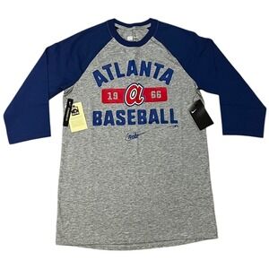 Nike Atlanta Braves Cooperstown Collection Raglan 3/4 Sleeve Baseball Tee Mens S
